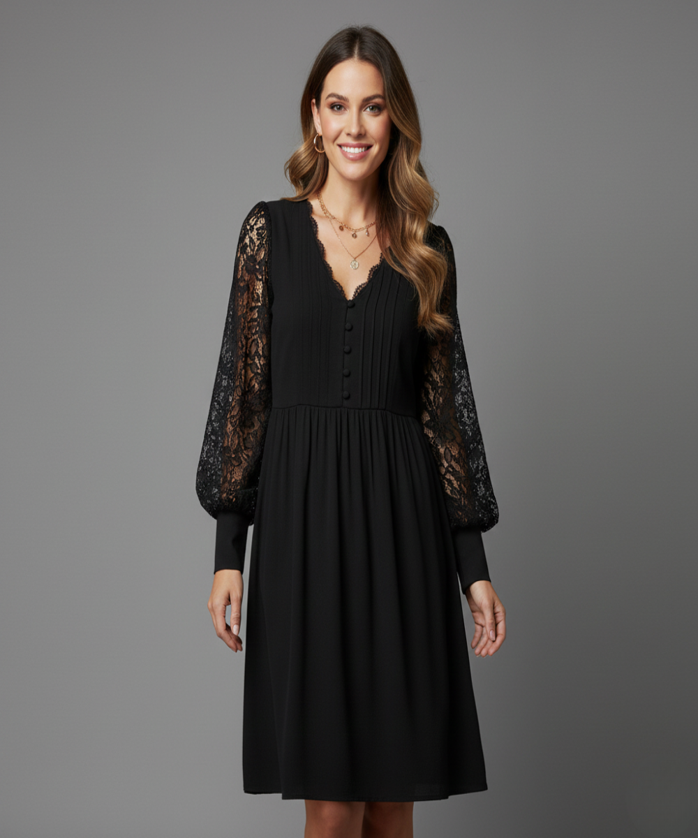 Elise de Paris | Robe Unie À Plissés Et Détails Patchwork