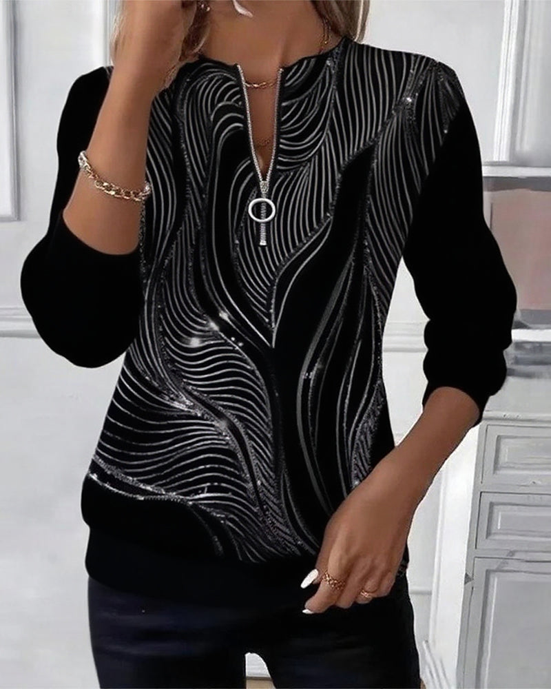 Elise de Paris | Sweat-shirt décontracté imprimé zippé