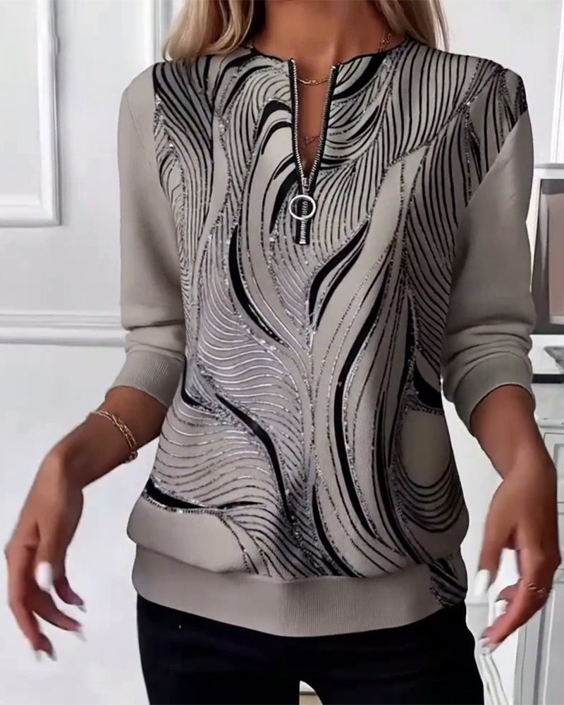 Elise de Paris | Sweat-shirt décontracté imprimé zippé