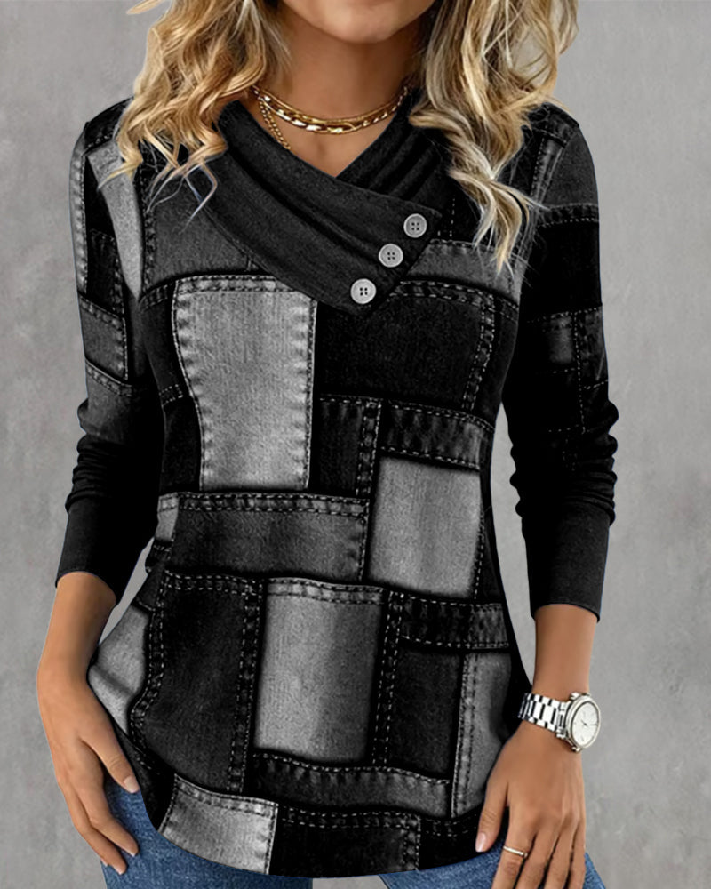 Elise de Paris | Haut À Manches Longues À Col V Avec Contraste Uni