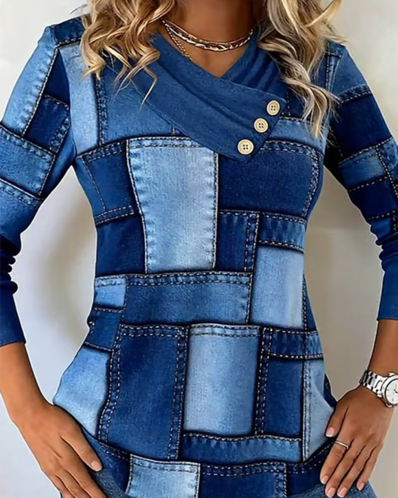 Elise de Paris | Haut À Manches Longues À Col V Avec Contraste Uni