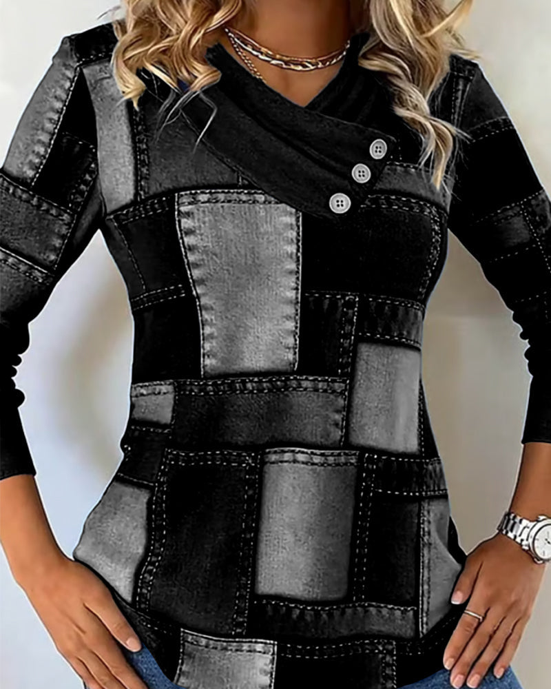 Elise de Paris | Haut À Manches Longues À Col V Avec Contraste Uni