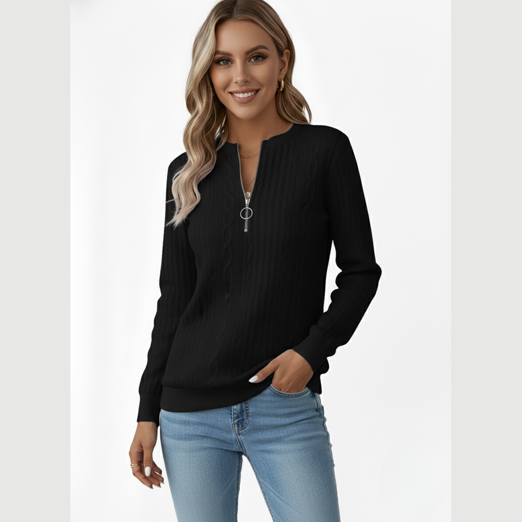 Elise de Paris | Pull femme en tricot torsadé avec col zippé