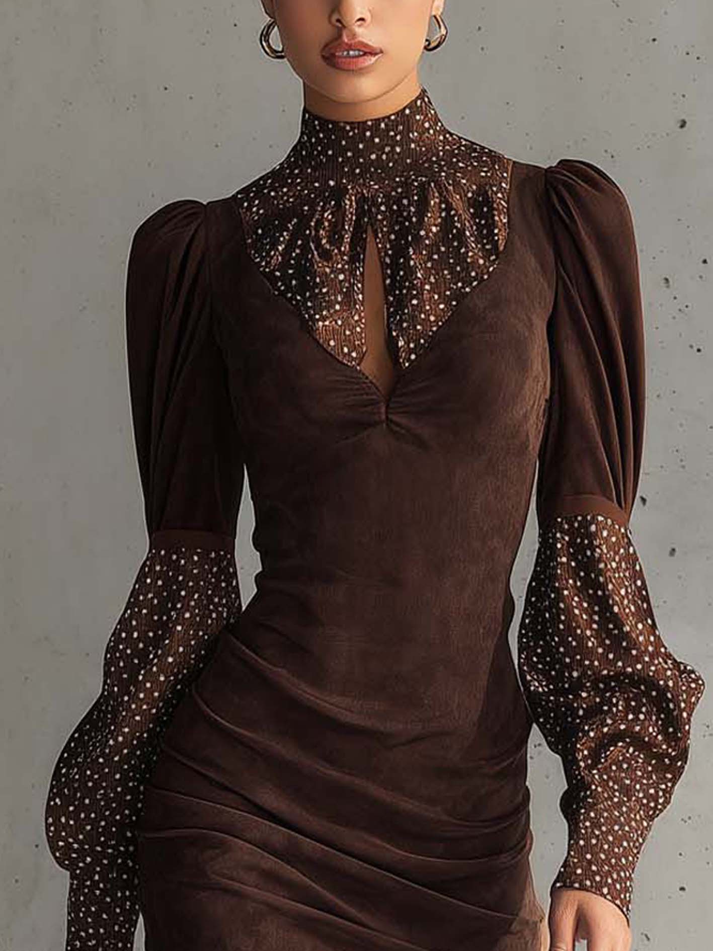 Elise de Paris | Robe en suédine et satin à pois