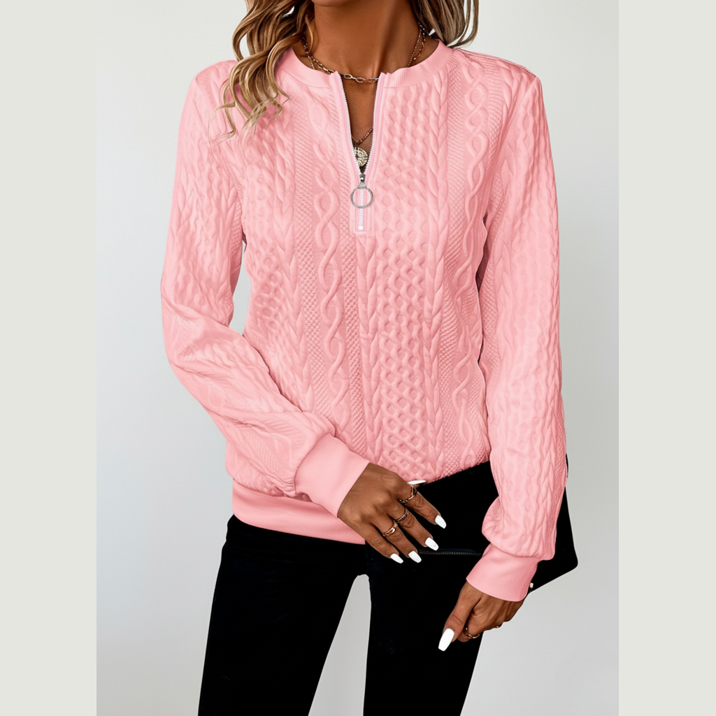 Elise de Paris | Pull femme en tricot torsadé avec col zippé