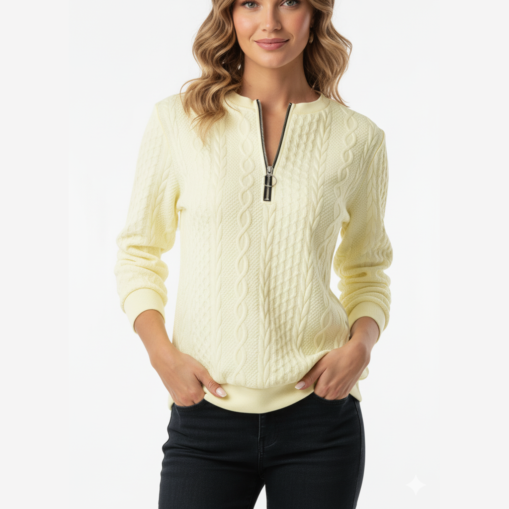 Elise de Paris | Pull femme en tricot torsadé avec col zippé