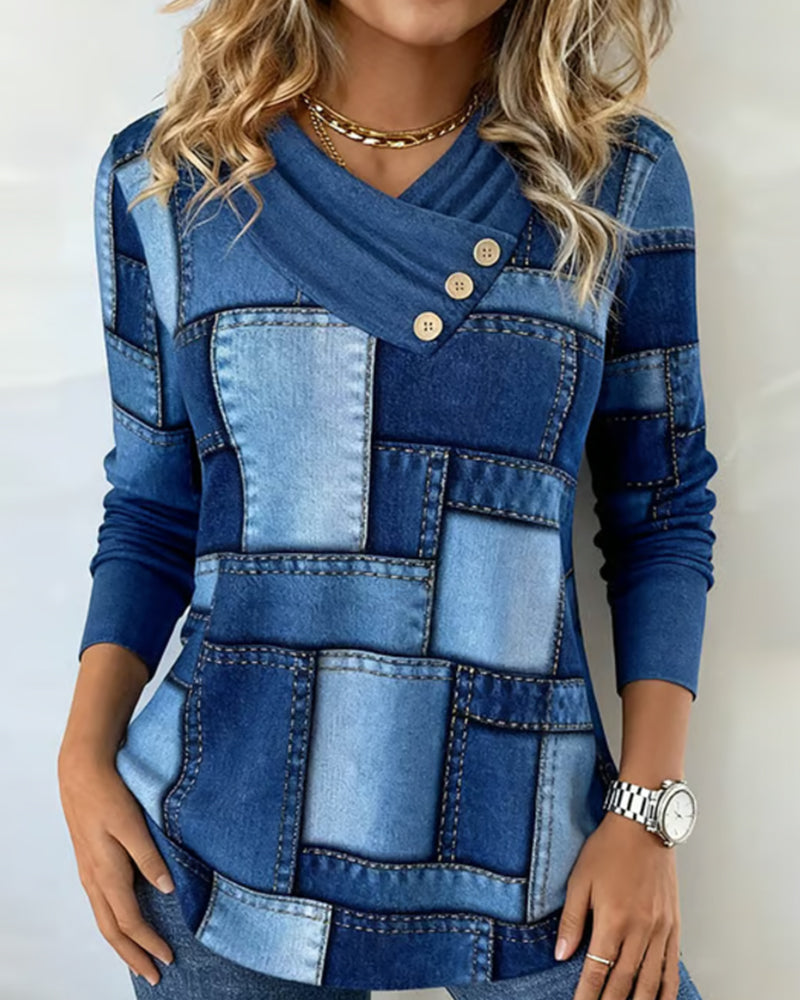 Elise de Paris | Haut À Manches Longues À Col V Avec Contraste Uni