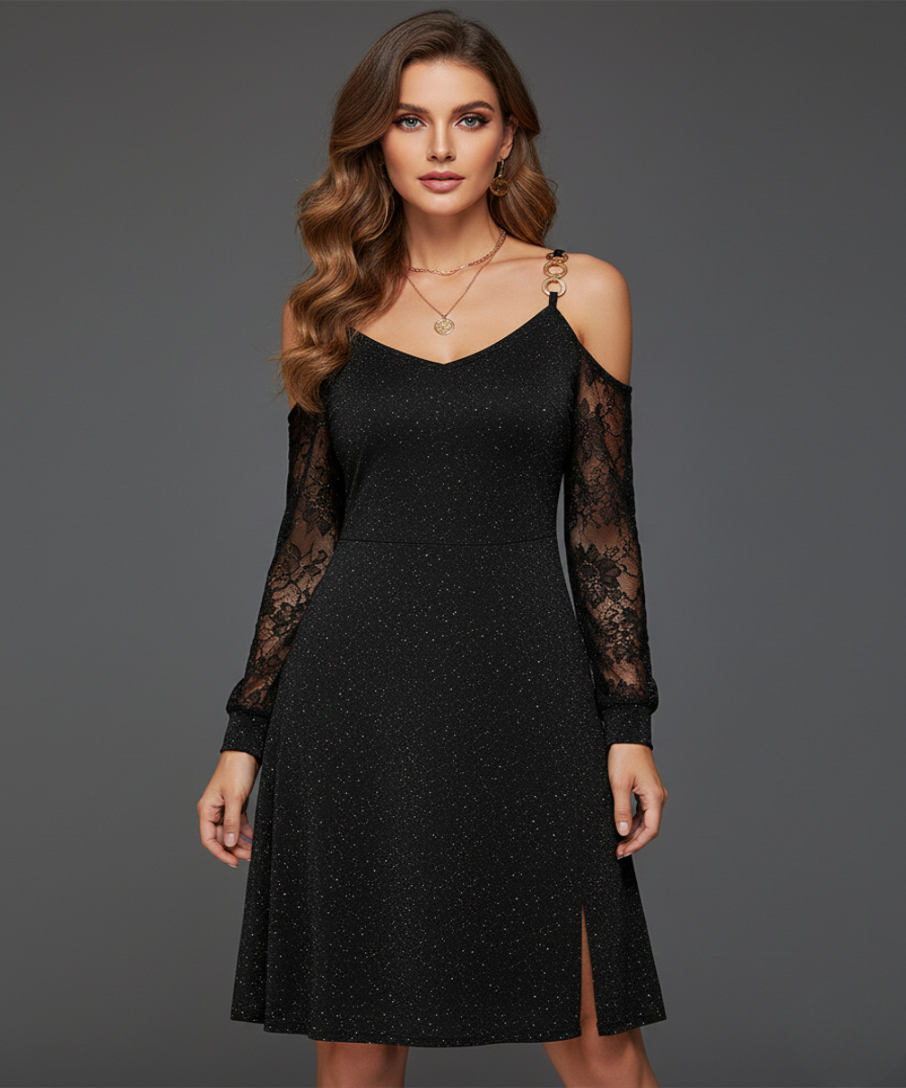 Elise de Paris | Robe À Bretelles Avec Empiècement En Tulle Manches Longues