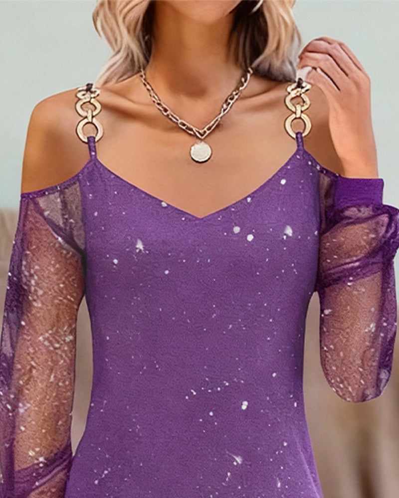 Elise de Paris | Robe À Bretelles Avec Empiècement En Tulle Manches Longues