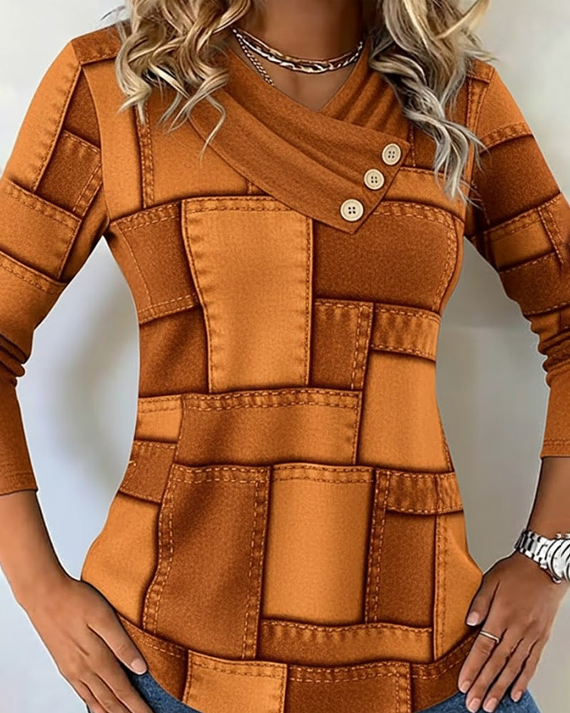 Elise de Paris | Haut À Manches Longues À Col V Avec Contraste Uni