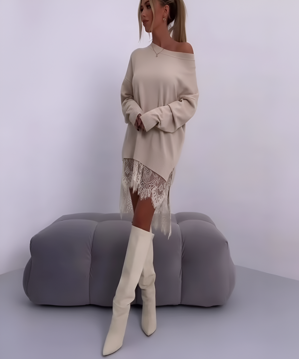 Elise de Paris | Sweatshirt avec détails en dentelle et fente