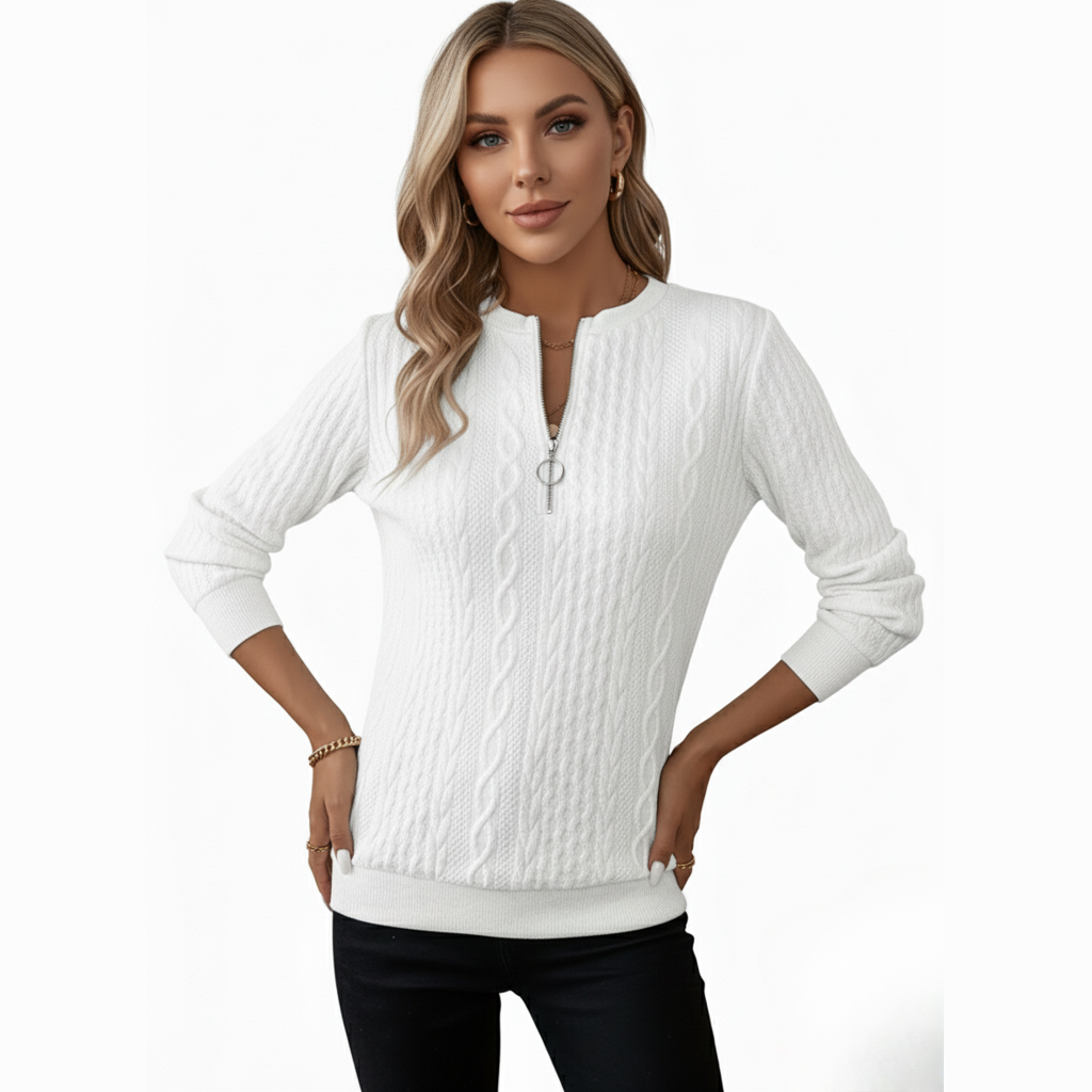 Elise de Paris | Pull femme en tricot torsadé avec col zippé