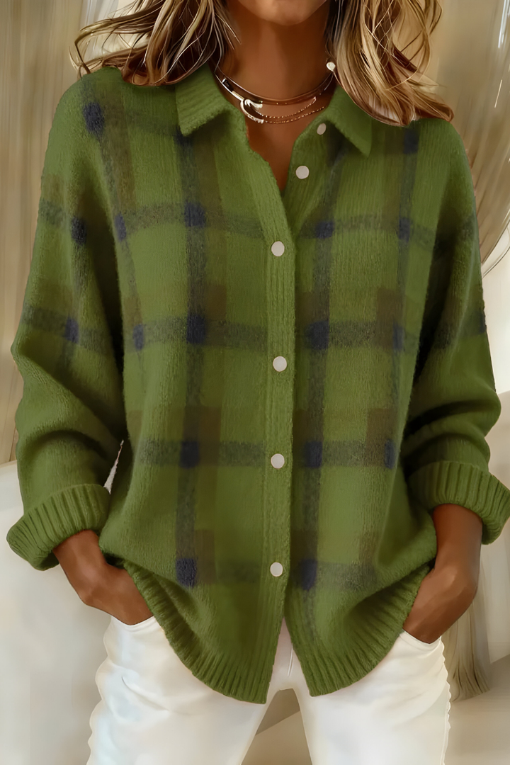 Elise de Paris | Cardigan en Tricot Doux à Carreaux