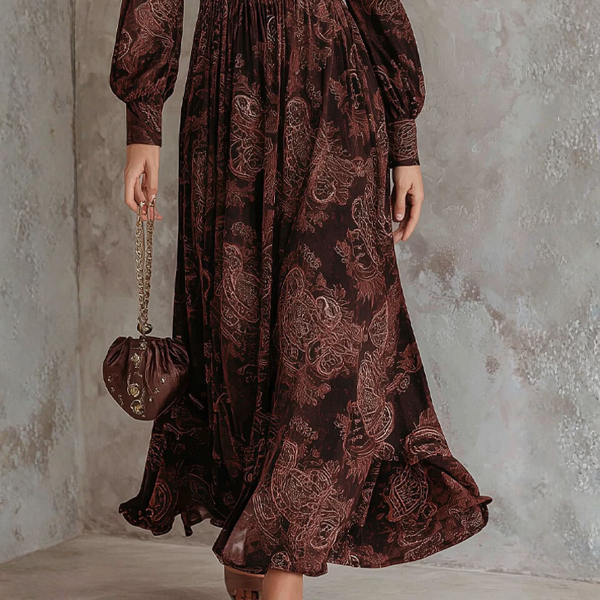 Elise de Paris| Robe midi à imprimé paisley