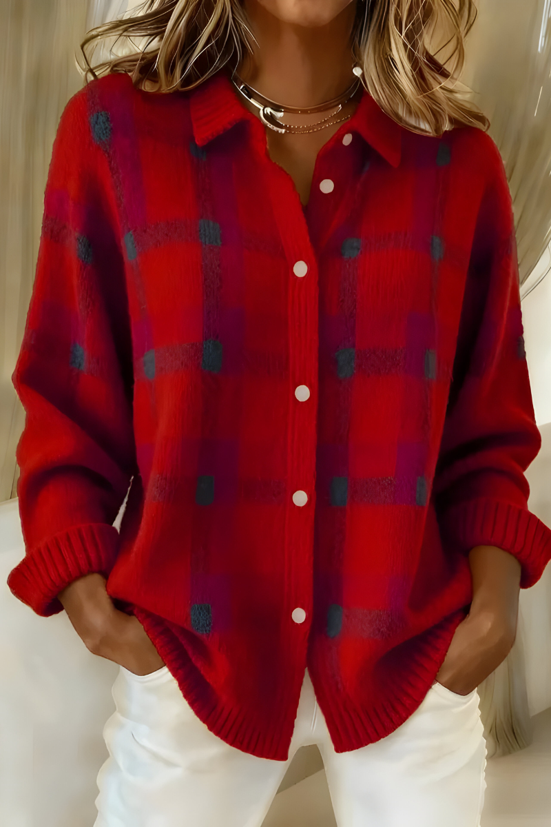 Elise de Paris | Cardigan en Tricot Doux à Carreaux