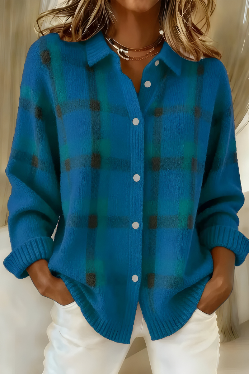 Elise de Paris | Cardigan en Tricot Doux à Carreaux