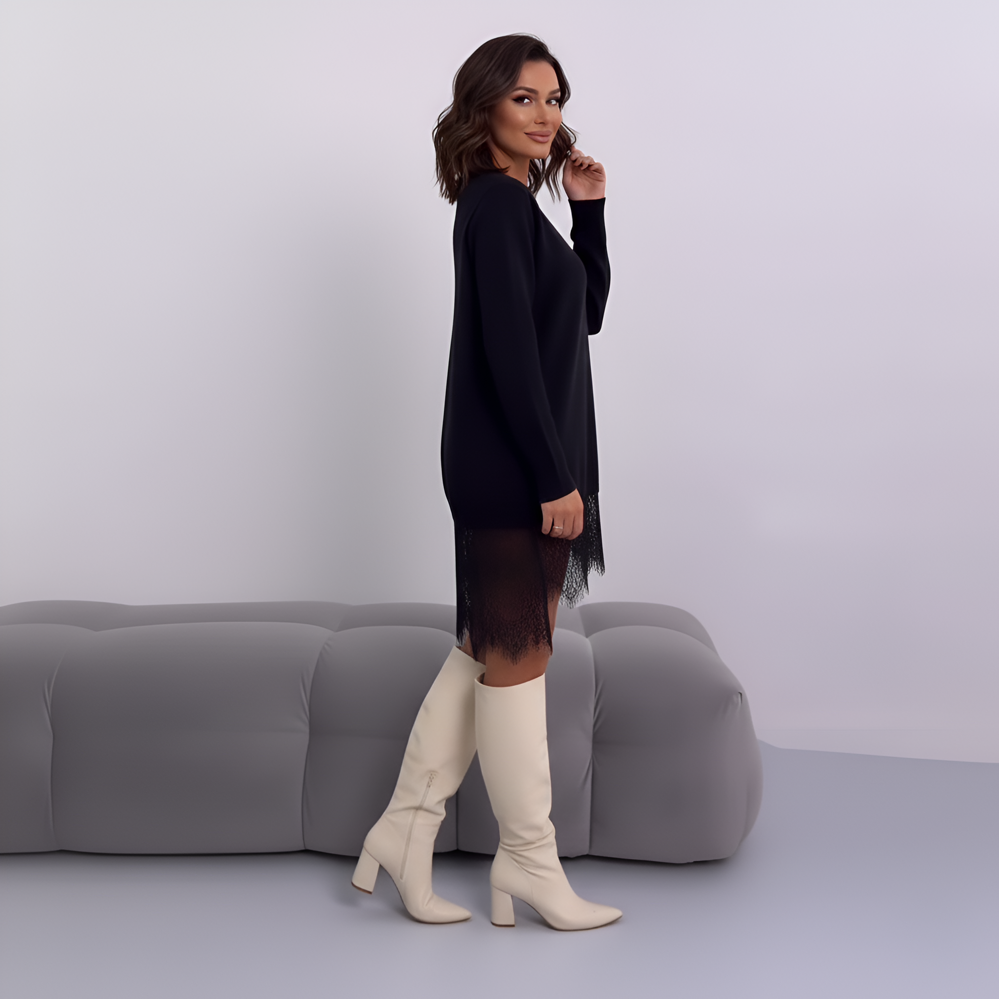 Elise de Paris | Sweatshirt avec détails en dentelle et fente