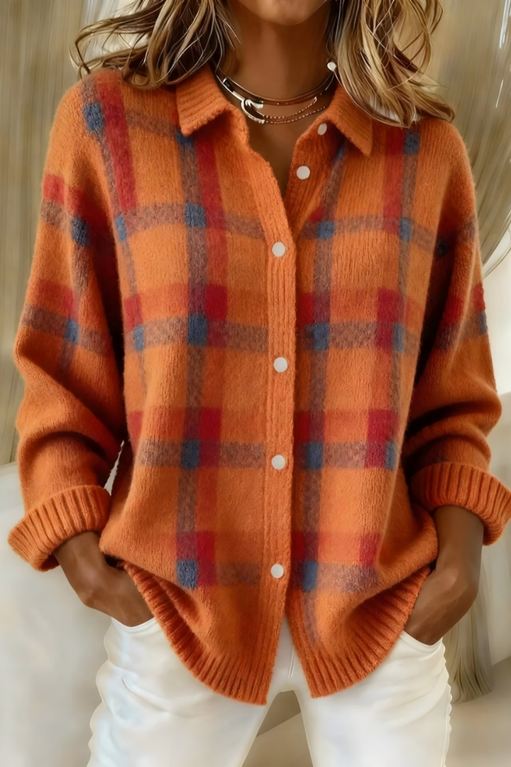 Elise de Paris | Cardigan Classique à Carreaux Femme en Tricot Doux