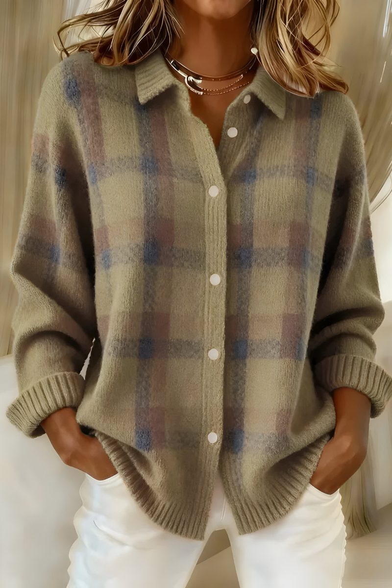 Elise de Paris | Cardigan Classique à Carreaux Femme en Tricot Doux