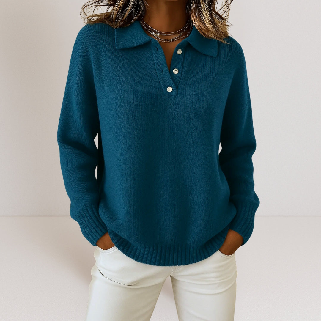 Elise de Paris| Élégant Pull Tricot Femme à Col Structuré pour un Style Raffiné