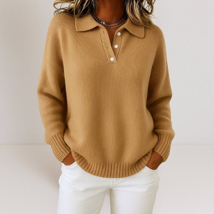 Elise de Paris| Élégant Pull Tricot Femme à Col Structuré pour un Style Raffiné