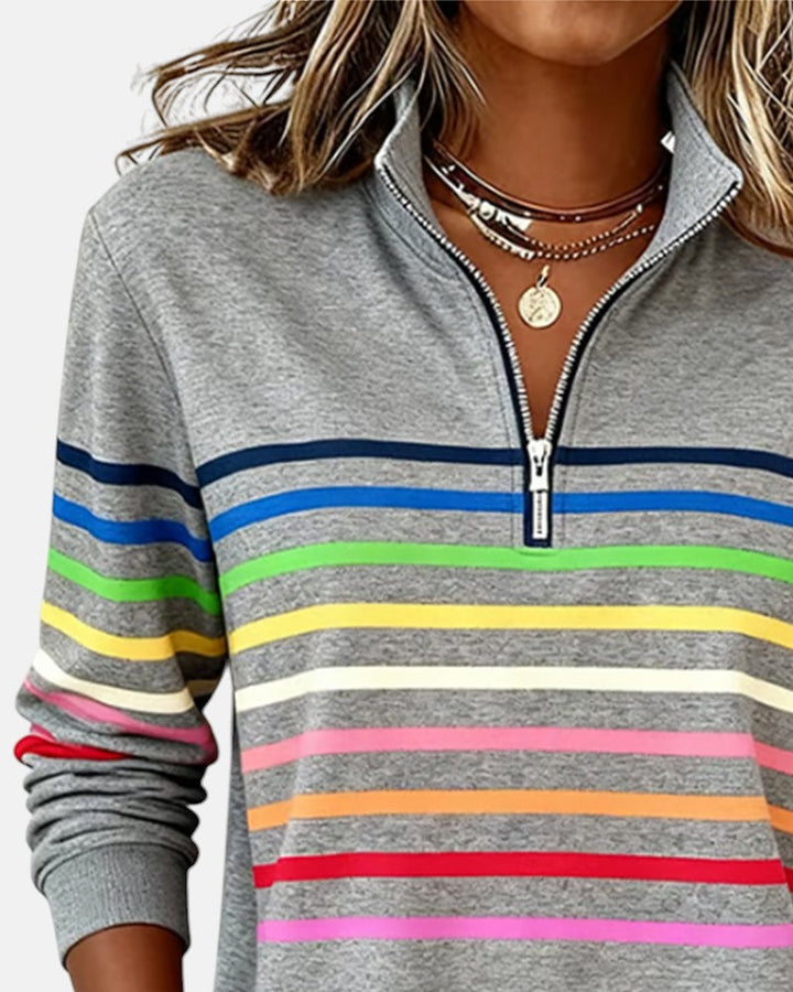 Elise de Paris| Sweat Femme Zippé Rayé Confortable et Tendance
