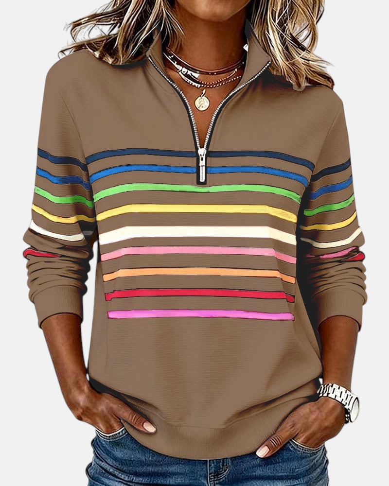 Elise de Paris| Sweat Femme Zippé Rayé Confortable et Tendance