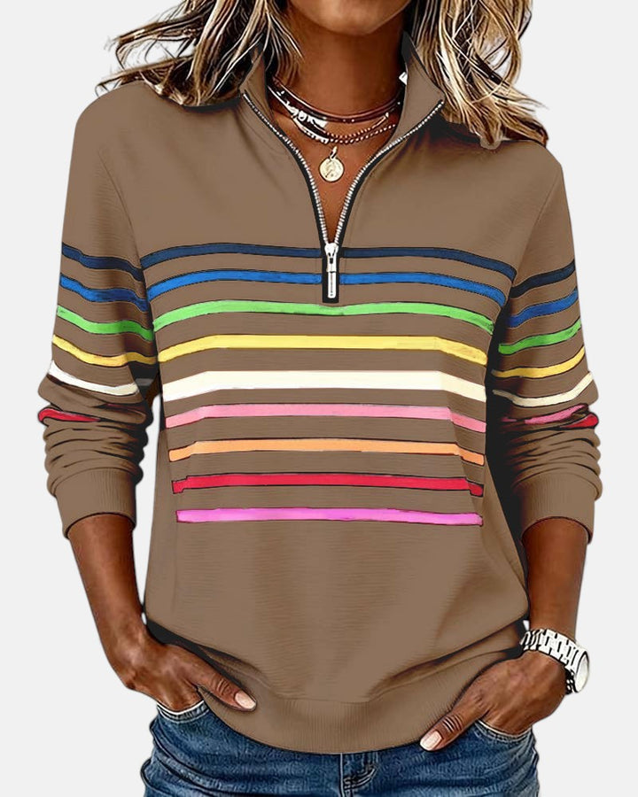 Elise de Paris| Sweat Femme Zippé Rayé Confortable et Tendance