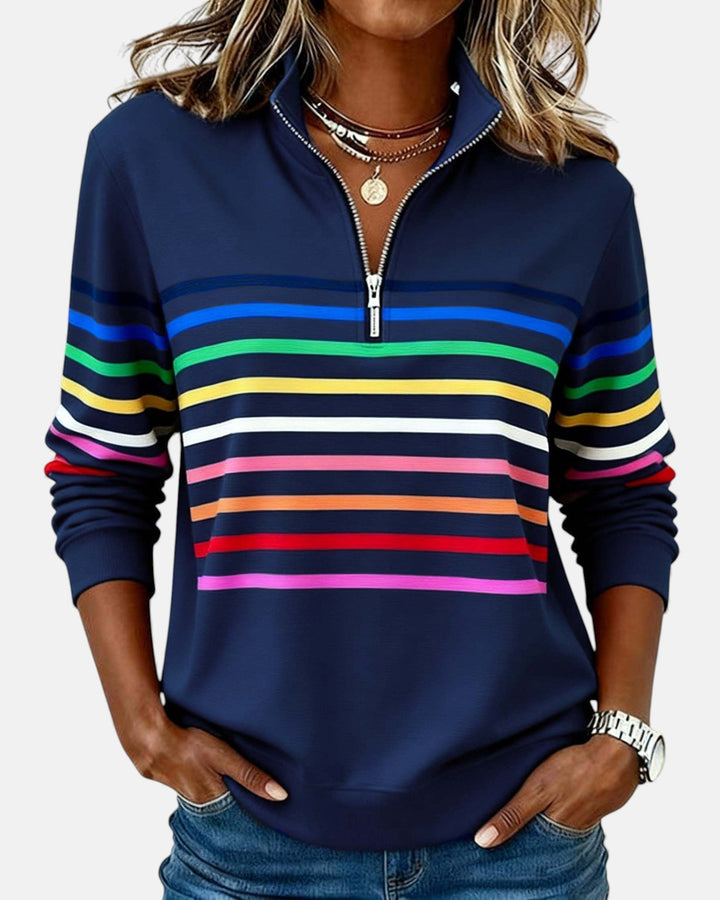 Elise de Paris| Sweat Femme Zippé Rayé Confortable et Tendance