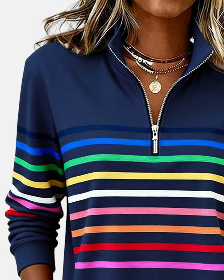 Elise de Paris| Sweat Femme Zippé Rayé Confortable et Tendance