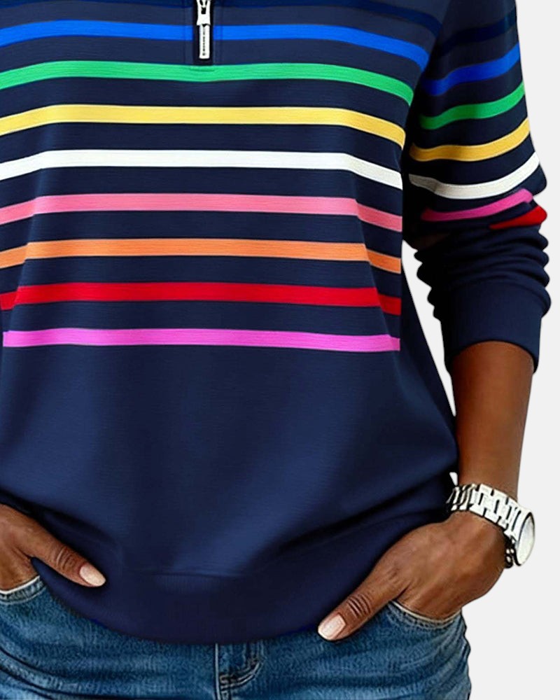 Elise de Paris| Sweat Femme Zippé Rayé Confortable et Tendance