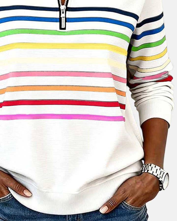 Elise de Paris| Sweat Femme Zippé Rayé Confortable et Tendance