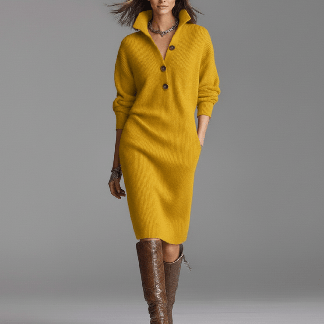 Elise de Paris| Robe Hiver Élégante Femme à Manches Longues avec Boutons