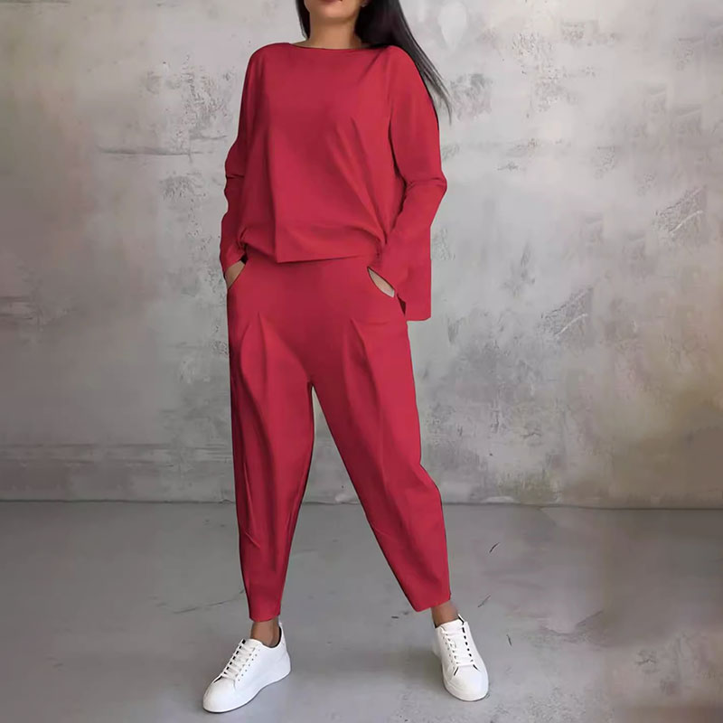 Elise de Paris| Ensemble Deux-Pièces Confortable avec Haut à Manches Longues et Pantalon Ample