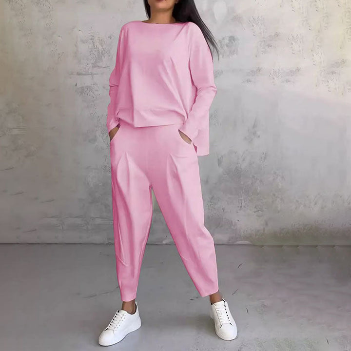 Elise de Paris| Ensemble Deux-Pièces Confortable avec Haut à Manches Longues et Pantalon Ample