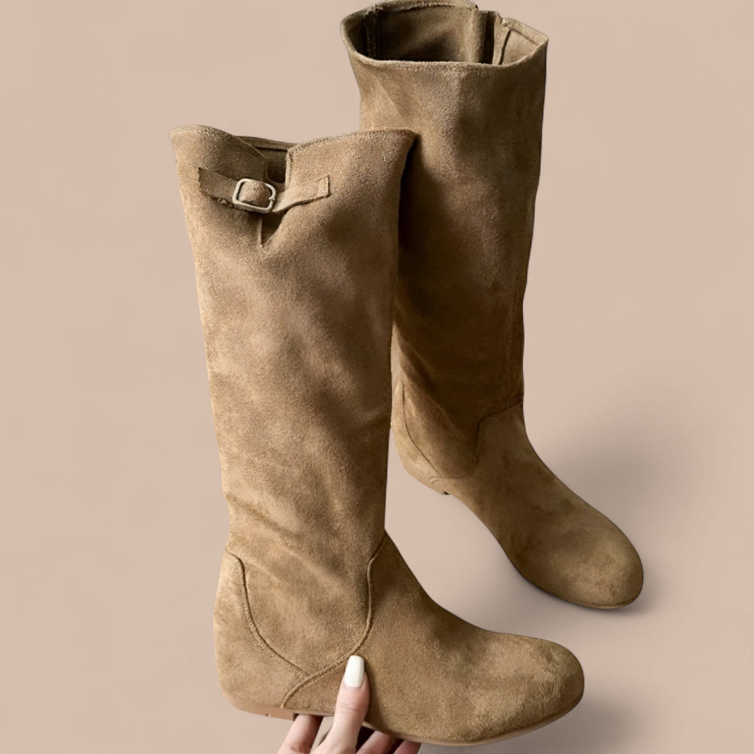 Elise de Paris| Bottes en Suède Élégantes Montantes Amanda