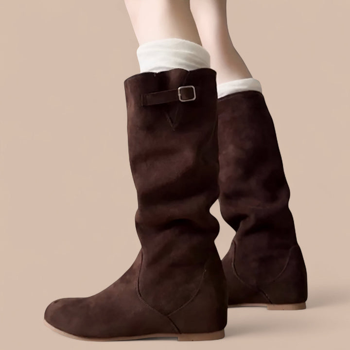 Elise de Paris| Bottes en Suède Élégantes Montantes Amanda