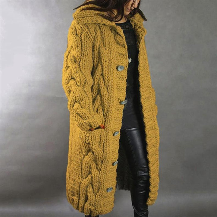 Elise de Paris | Élégant Manteau Long Hiver Femme en Tricot Torsadé