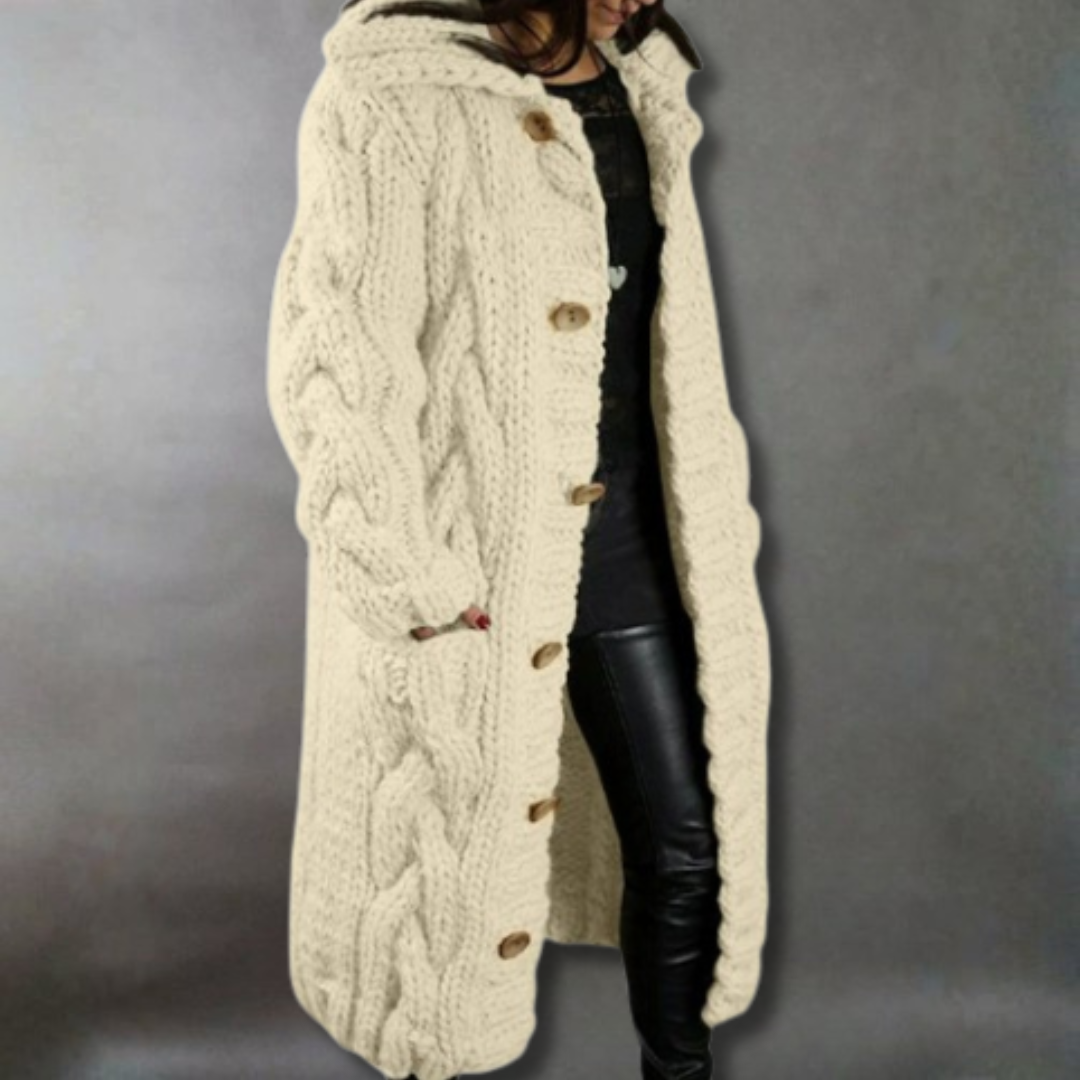 Elise de Paris | Élégant Manteau Long Hiver Femme en Tricot Torsadé