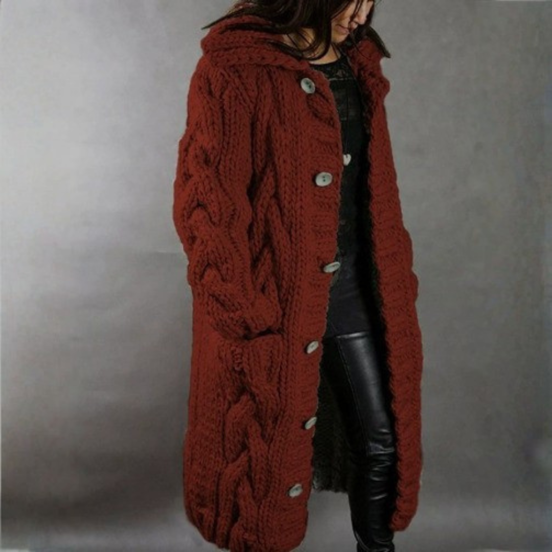 Elise de Paris | Élégant Manteau Long Hiver Femme en Tricot Torsadé