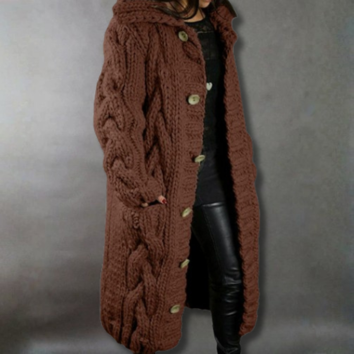 Elise de Paris | Élégant Manteau Long Hiver Femme en Tricot Torsadé
