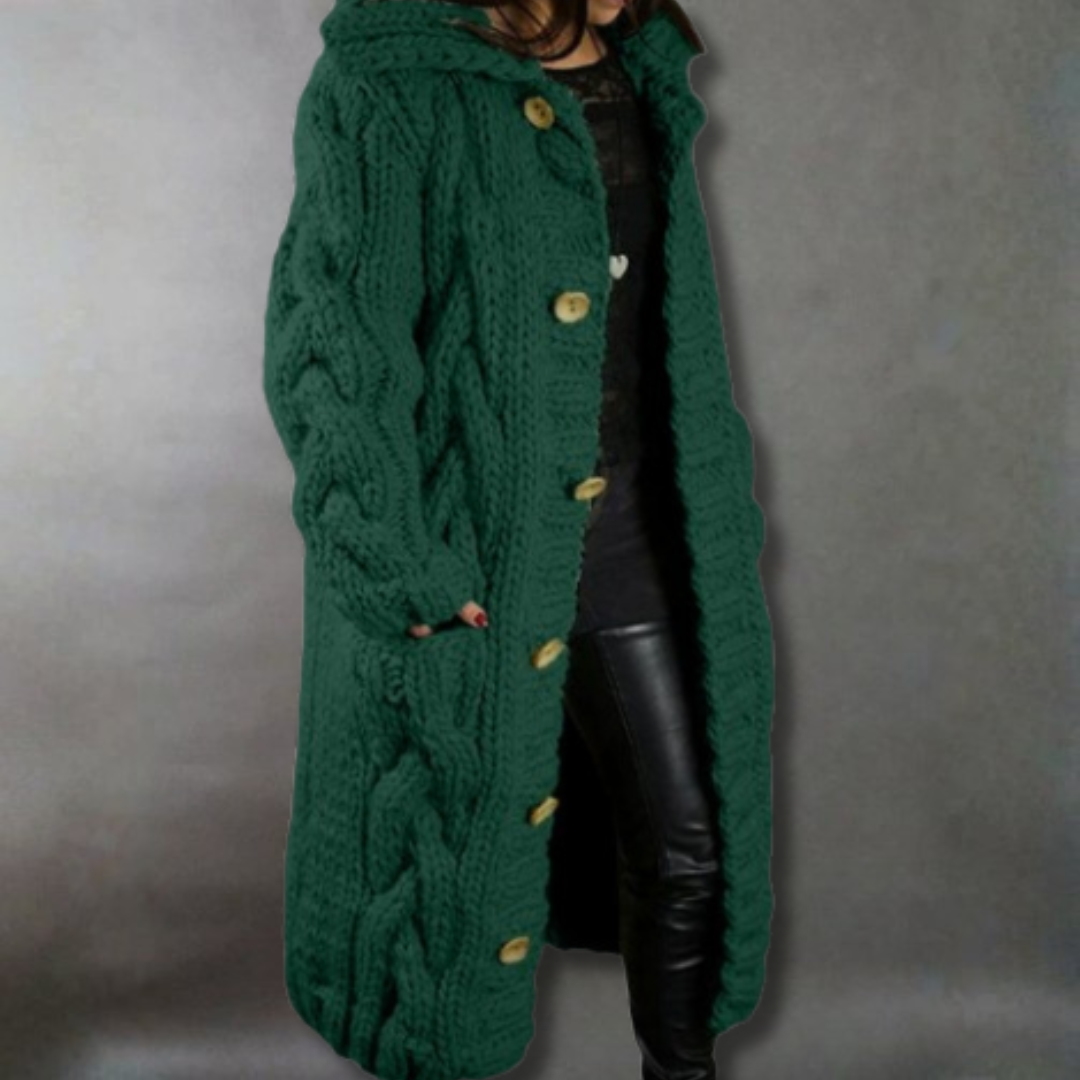 Elise de Paris | Élégant Manteau Long Hiver Femme en Tricot Torsadé