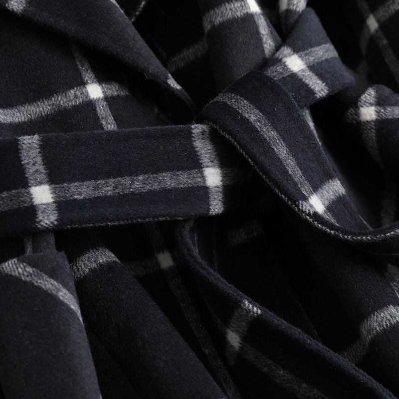 Elise de Paris| Manteau Hiver Femme en Laine à Carreaux, Long et Cintré pour Élégance et Confort