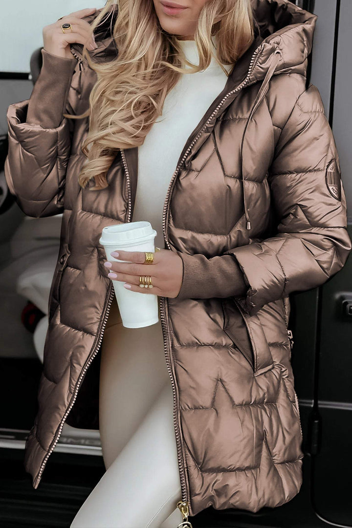 Elise de Paris | Manteau Long Femme Hiver Matelassé à Capuche – Élégant et Chaud, Idéal pour L'Hiver