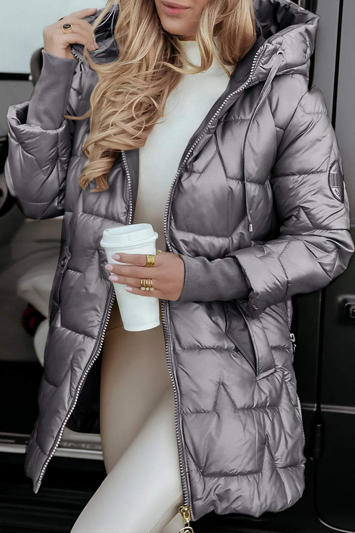 Elise de Paris | Manteau Long Femme Hiver Matelassé à Capuche – Élégant et Chaud, Idéal pour L'Hiver