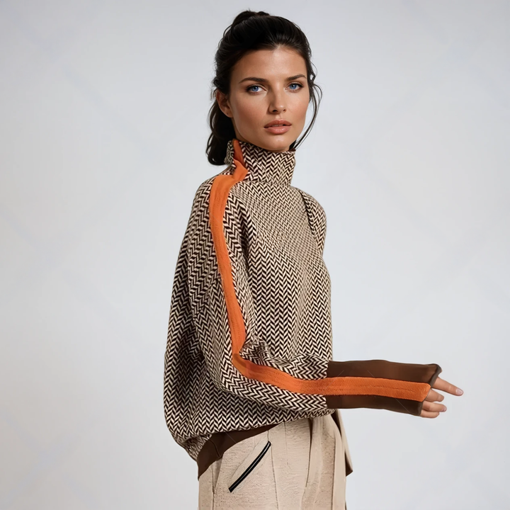 Elise de Paris | Pull Col Montant Femme avec Rayures Contrastées