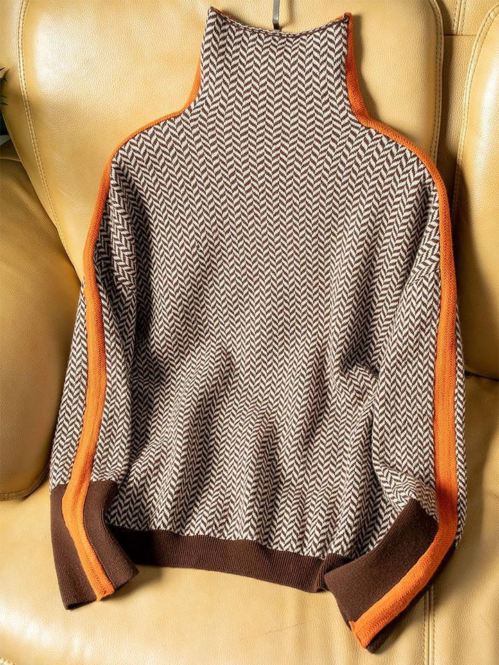 Elise de Paris | Pull Col Montant Femme avec Rayures Contrastées
