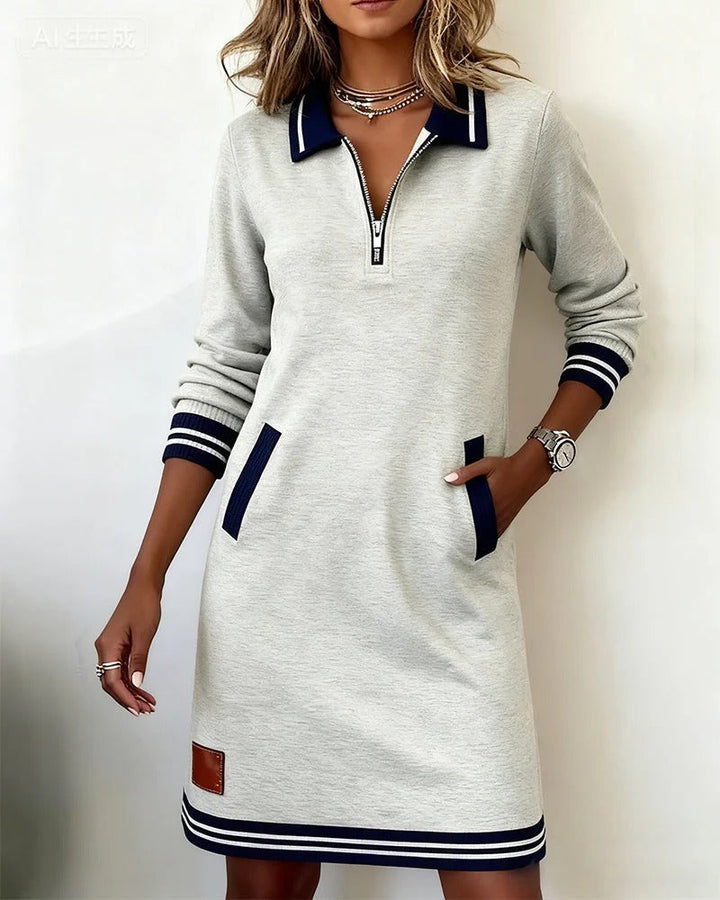 Elise de Paris | Robe Longue Femme en Coton à Manches Longues avec Poche