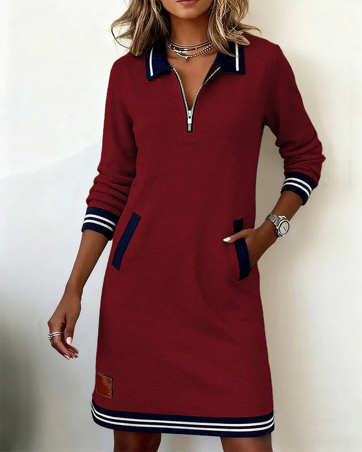 Elise de Paris | Robe Longue Femme en Coton à Manches Longues avec Poche