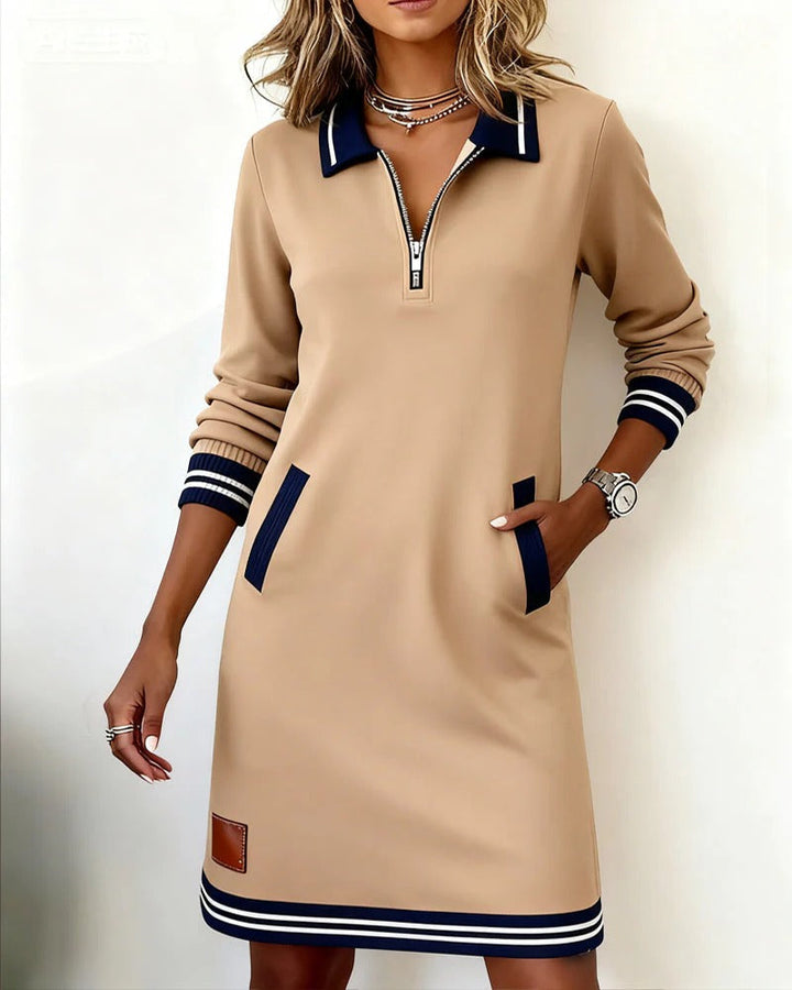 Elise de Paris | Robe Longue Femme en Coton à Manches Longues avec Poche